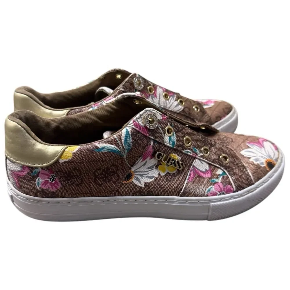 Guess Womens Loven Multicolor Floral Lace-Up Sneaker Shoes. Sz 7M. NO SHOELACES